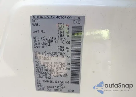 2014 Nissan Pathfinder Hybrid Sv из США, поврежденный, VIN 5N1CR2MN1EC645844